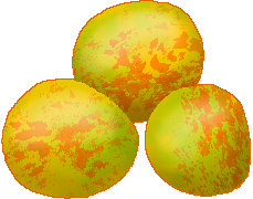 pixel drawing of mangaba fruit, like a cross between a mango and apple.